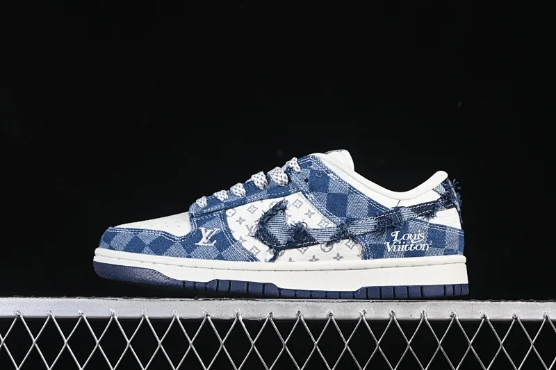 All categories Nk SB Dunk Series Nk SB Dunk Low High-end customized low-top sneakers Nike SB Dunk Low LV co-branded white and blue plaid denim High-end customized low-top casual sneakers YF9511-900